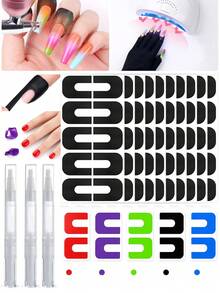 Nail Tape/Latex Nail Polish Barrier Peel Off/U-Shaped Nail Protection Sticker & Rotary Pen Set, Odorless Latex Protective Agent Effectively Prevents Staining And Bleeding, Suitable For Painting, Printing And Nail Art Design Multiple Scenarios, Flexible Soft Tool Fits Nail Surface Without Damaging Natural Nails, Professional Grade Nail Art Accessory Also Beginner Friendly Equipment - Multicolor - View 2