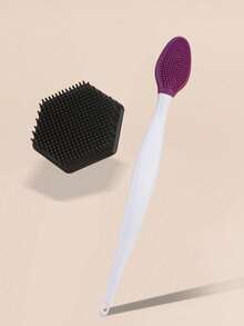 2 Sets Black Hexagonal Face Wash Brush + Double-Sided Nose Cleansing Silicone Brush Set - Multicolor - View 6