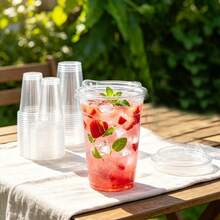 16oz/14oz Set Transparent Cups With Lids, Straight Lid Ice Drink Cups, Smoothie Cups, Suitable For Cold Drinks, Juice And Milkshakes - Halloween/Christmas/Birthday Party Essentials [Reusable] - Transparent - View 3