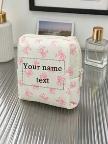 個性化客製化刺繡姓名絎縫化妝包，花朵蝴蝶結拉鍊收納袋，旅行化妝與衛生用品收納包，伴娘與生日禮物 - 彩色 - 查看 9