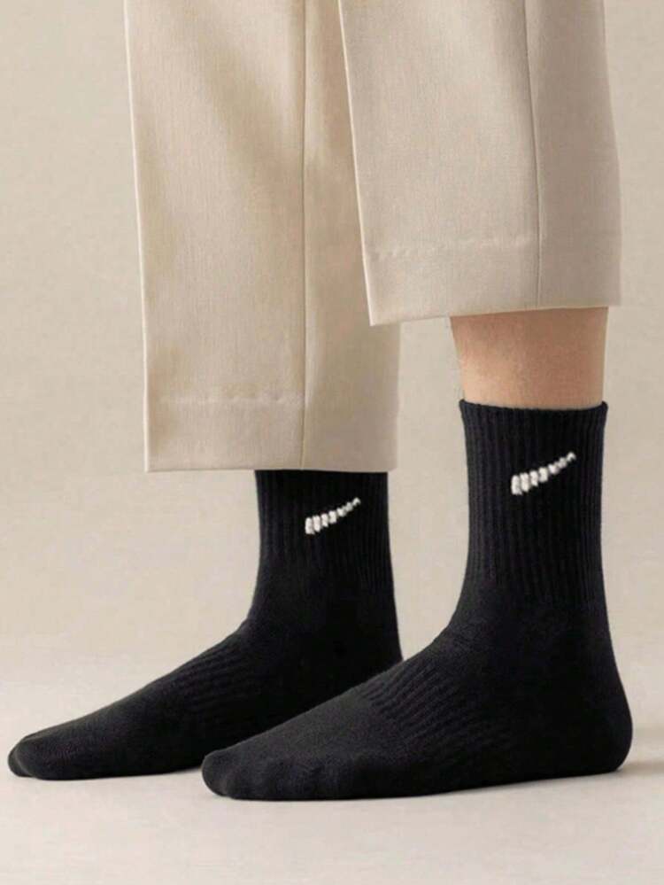 1/6/10/15/20 Pairs Men's White Solid Color Mid-Calf Breathable Versatile Socks - Black - View 3