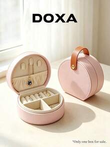 DOXA Mini Portable Leather Jewelry Box With Handle, Travel Ring Necklace Earring Storage Organizer - Pink - View 1