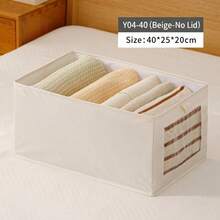 Foldable Linen Fabric Storage Bin With Clear Visible Window, Stackable Open-Top Clothes Organizer Box With Handle, Wardrobe Drawer Organizer For Pants, Shirts And Garments - White - View 9