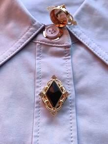 1 buah/2 buah Penutup Kancing Berlian Geometris Elegan, Penutup Kancing Kemeja Jepit, Penutup Kancing Kristal Modis - Hitam - View 5