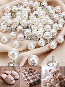 Faux Pearl Buttons, Unisex, No-Sew Design, Reusable (10mm), Detachable; Suitable For Shirts, Dresses, Sweaters, Suspenders, Skirt Clips And Other Clothing And Handmade Crafts, Also Suitable For Weddings And Other Occasions. - A - View 5