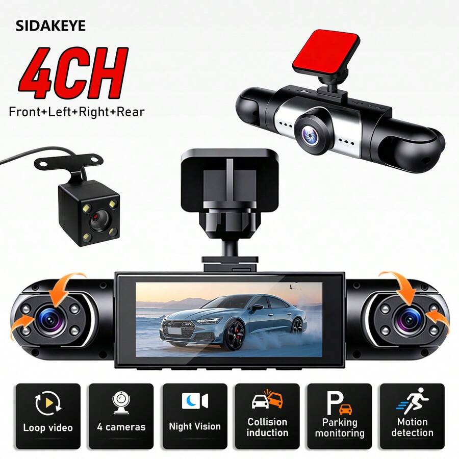 Sidakeye New Dash Cam With 1080P HD Resolution, Motion Detection, Loop Recording, Parking Monitoring, Collision Detection, Enhanced Night Vision And Dual Front And Rear Recording. Suitable For All Types Of Vehicles. - A - View 1