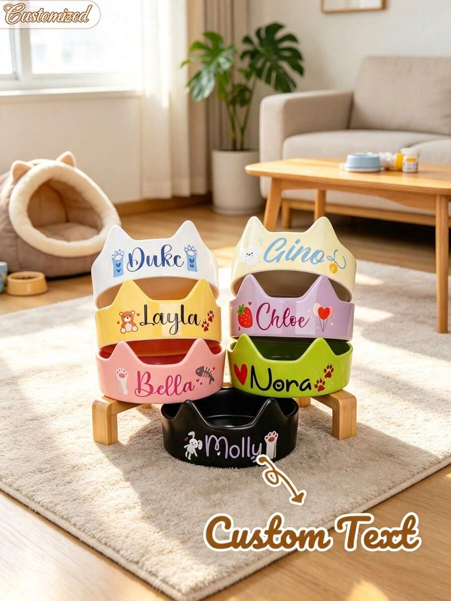 Personalized Ceramic Pet Bowl Customized Cat & Dog Food Dish, Customized Design Dog Bowl, Personalized Dog Food Bowl With Name, Gift For Dog Lovers, Cat Feeding Bowl Pet Gift - Suitable For Cats & Dogs, Applicable For Food And Water Supply, Various Dog Bowl Styles - Multicolor - View 1