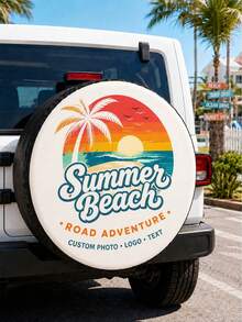 1pc Customized Photo Text Logo Car Spare Tire Cover, Personalized Photo Name Pattern Spare Tire Cover, Supports Custom Image Text Logo Round Car Wheel Cover, Polyester Fiber Elastic Binding Drawstring Design, Multiple Sizes Available, Suitable For SUV, Off-Road Vehicle, RV, Camper, Trailer, Truck Rear Spare Tire, Outdoor Camping, Road Trip, Car Exterior Personalized Decoration, Suitable For Car Owners And Travel Enthusiasts Customized Car Accessories Gift - Multicolor - View 5