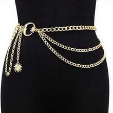 1pc Fashion Moon Multi-Layer Metal Chain Waist Belt, Hip Hop Punk Sun & Crescent Moon Body Chain - Gold - View 4