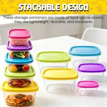 10Pcs PP Food Storage Containers With Colorful PP Lids, 5 Sizes 67oz/39oz/23oz/13oz/7.5oz Airtight Stackable Meal Prep Box For Vegetables Fruit Leftovers Storage - View 6
