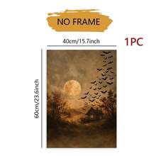 1PC Unframed Canvas Poster, Vintage Haunted House Bats Full Moon Autumn Landscape Wall Art, Halloween Decor, Fall Decor, Room Decor, Suitable For Entryway Farmhouse, Moody Spooky Holiday Art Gift - Abstract - View 12