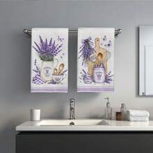 MEMNUN 2件裝紫色薰衣草印花廚房抹布，40*60cm/45*70cm，格紋蝴蝶結水彩花卉軟超細纖維洗碗布、洗碗巾、手巾，廚房與浴室日常家居裝飾，適合廚房與餐廳裝飾，四季適用 - 彩色 - 查看 9