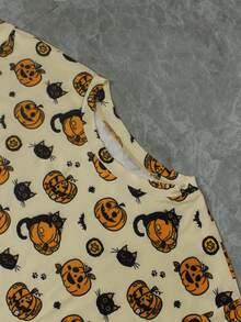 Set 2 pcs Minimalis Motif Hantu Halloween, Pakaian Santai Longgar Rajut, Atasan Lengan Panjang dan Celana Pendek Belahan Samping, Cocok untuk Digunakan di Rumah - Aprikot - View 6