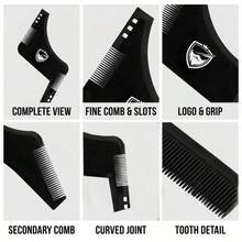 Beard Trimming & Styling Tool With Neckline Shaper, Professional Beard Trimming Guide Template, Built-In Comb, Men's Edge & Line Template, Compatible With Razor Or Tweezers - Black Mustache Template - View 2