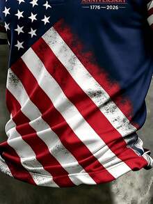 Camisa Polo Masculina de Verão 250º Aniversário do Dia da Independência Patriótica, Estampa da Bandeira Americana Vintage Desgastada, Gola Polo, Manga Curta, Versátil e Fashion - Multicolorido - Visão 3