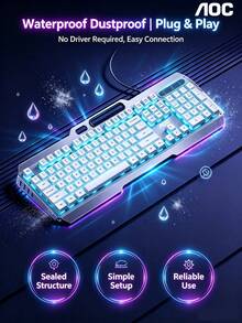 AOC Wired Gaming Keyboard Metal Panel Mechanical Feel Backlit Keyboard 26-Key Anti-Ghosting Waterproof Dustproof Full-Size Keyboard For Desktop Laptop Gaming Office Peripheral - View 1