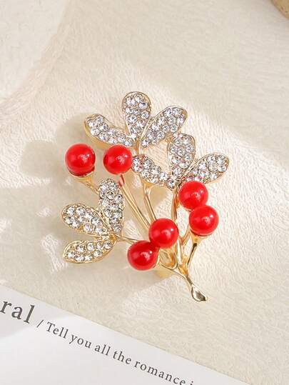 1pc Chinese Style Money Tree Red Lucky Brooch For Women, Designer Pin For Suit And Coat, Premium Accessory