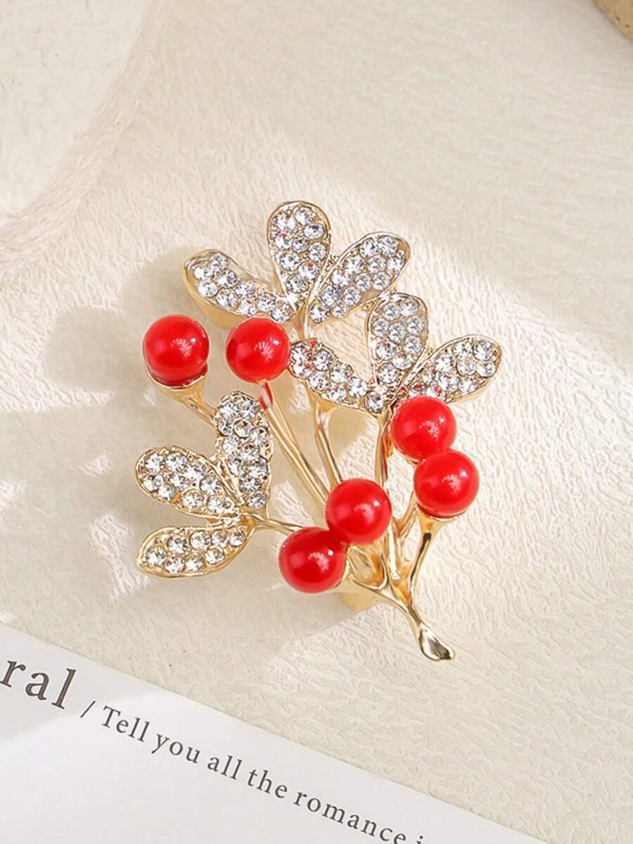 1pc Chinese Style Money Tree Red Lucky Brooch For Women, Designer Pin For Suit And Coat, Premium Accessory - Multicolor - View 1