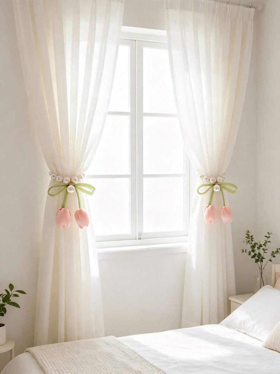 1pc/2pcs Pearl Flower Curtain Tie Backs, Suitable For Children's Room, Baby Supplies, Room Essentials And Nursery Decor - Multicolor - View 1