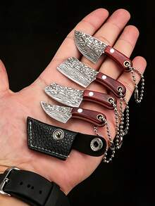 Mini Pocket Knife Keychain, Exquisite Wood Grain Texture Comfortable Wooden Handle, Portable Compact Daily Tool, Fashionable Hiking Bag Pendant, Durable Eye-Catching Charm - Multicolor - View 2