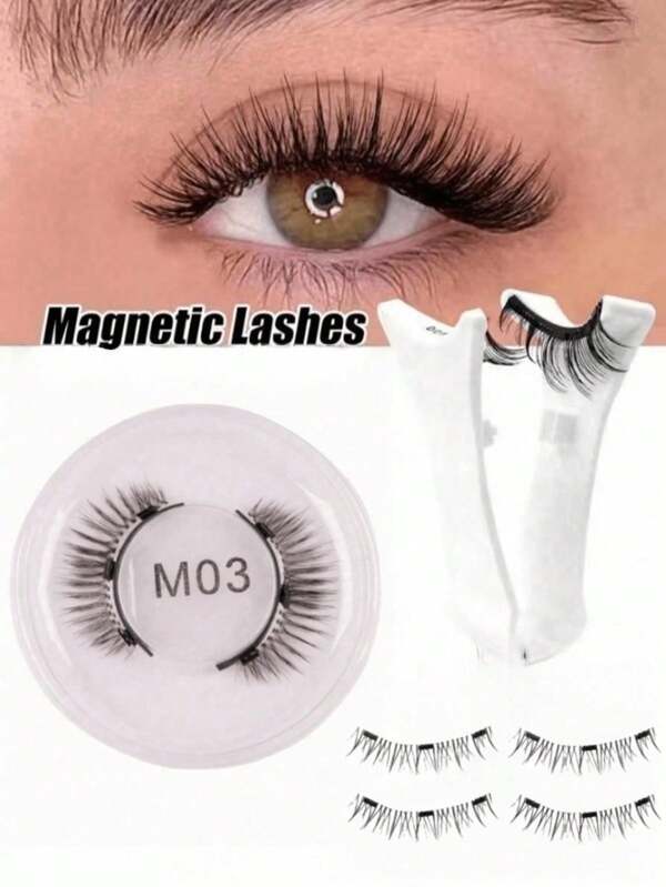 Magnetic False Eyelashes Set, Natural Reusable Magnetic Fox Eye Lashes, Enhance And Lengthen Eyelashes, Halloween, 3D Curly Fluffy Glue-Free Comfortable Wear, With Strong Magnets