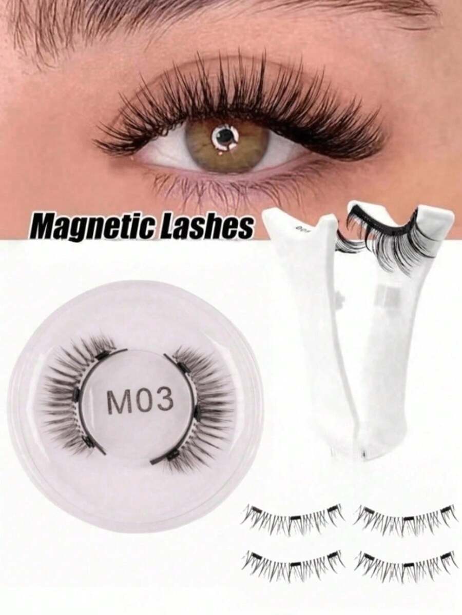 Magnetic False Eyelashes Set, Natural Reusable Magnetic Fox Eye Lashes, Enhance And Lengthen Eyelashes, Halloween, 3D Curly Fluffy Glue-Free Comfortable Wear, With Strong Magnets - Multicolor - View 1