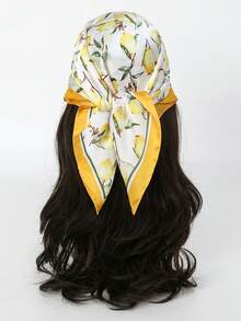 1pc Spring/Summer Beach Accessory New Arrival 70cm Square Silk Scarf, Lemon Print Square Scarf, Suitable For Beach, Travel And Daily Wear - Multicolor - View 4