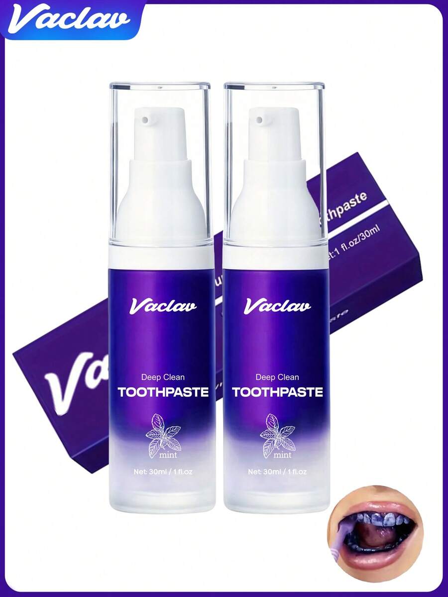 Vaclav Pasta Gigi Pemutih Ungu 30ml Koleksi Warna Rasa Mint Pembersih Mendalam Nafas Segar Penghilang Noda Memperbaiki Gigi Kuning Hadiah untuk Wanita - Mint - View 1