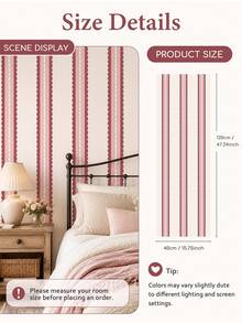 SUPSTICKER Retro Boho Scalloped Stripe Wallpaper, Removable Matte Finish, 40x120cm/40x300cm, For Bedroom, Living Room & Entryway - 1PC - View 27