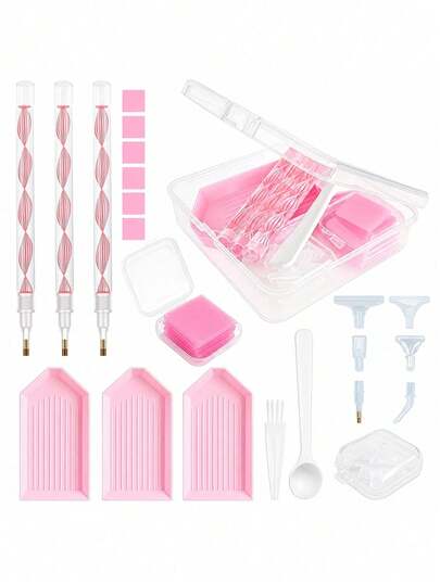 Diamond Painting Tool Accessory Set, Includes Portable Storage Box, Ergonomic Diamond Pen, Square Wax Block And Diamond Sorting Tray, Adult Beginner Craft Kit
