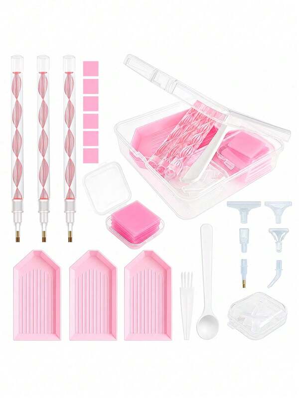 Diamond Painting Tool Accessory Set, Includes Portable Storage Box, Ergonomic Diamond Pen, Square Wax Block And Diamond Sorting Tray, Adult Beginner Craft Kit