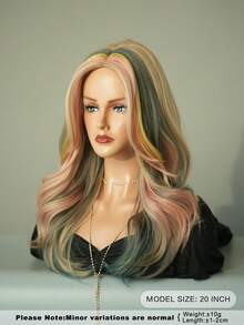 AKAKO 20 Inch Rainbow Multi Color Long Wave Wig With Middle Part, Heat-Resistant Synthetic Halloween Costume Wig For Cosplay, Music Festival Party Wear - Multicolor - View 3