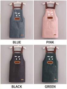 1pc Solid Color Funny Pattern Double-Sided Waterproof Barista Apron, Suitable For Hairdresser, Coffee Shop, BBQ, Bar, Catering, Painting And Other Scenarios, Unisex Home Kitchen Workwear - Multicolor - View 4