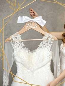 Wedding Hanger Set, Wooden Wedding Dress Hanger, Suit And Off-Shoulder Dress Hanger With Ribbon, Suitable For Bride And Groom, Perfect For Wedding Dress And Suit, Wedding Accessories, Wedding Decoration Items - Multicolor - View 2