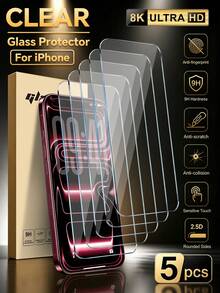 5 Paket [Baru 2026] Pelindung Layar Kaca Tempered 9H Kompatibel Dengan iPhone Duo/18 Pro Max/18 Pro/17 Pro Max/17 Pro/17/16/15/14/13/12/11 Pro Max/XR/XS Max/X/8 Plus/7 Plus, Jernih HD, Anti Gores, Bebas Gelembung, Mudah Dipasang, Ramah Casing - Clear - View 8