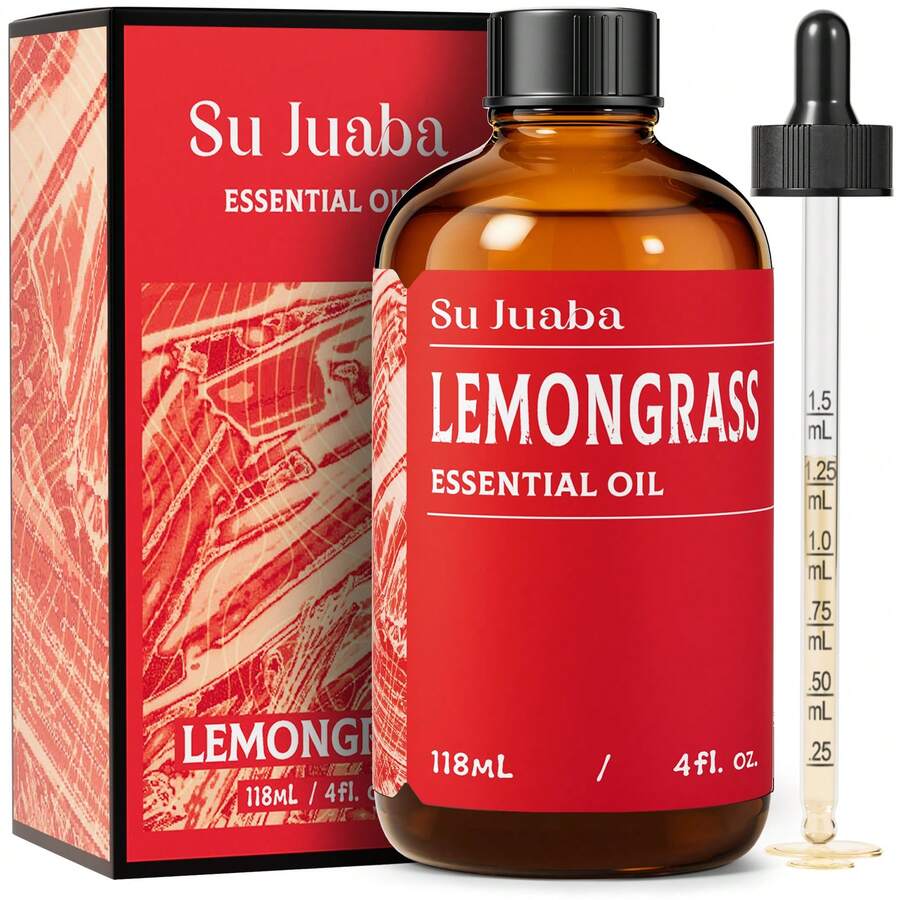 SU JUABA Lemongrass Essential Oil For DIY Outdoor Spray, Diffuser, Soaps Making, Used For Skin, Keeping Space Fresh, Relaxing-118mL / 4 FI. Oz - Lemongrass - View 1