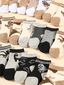 10 Pairs Baby Dinosaur Minimalist Small Pattern Casual Cute Mid-Calf Socks, Suitable For Newborns In Autumn/Winter/Spring/Summer; Random Colors - Multicolor - View 3