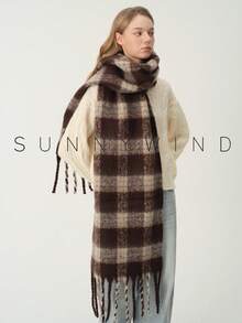 1pc Women's Plaid Elegant Elegant Warm Thick Polyester Loop Yarn Scarf For Autumn/Winter Daily Use - Brown - View 7