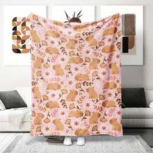 1pc Pink Capybara Floral Flannel Blanket, Light Pink Background With Cute Capybara And Minimalist Flower & Leaf Pattern, Gentle Healing Cartoon Ins Style Sofa Bedroom Home Decor Throw Blanket - Multicolor - View 13