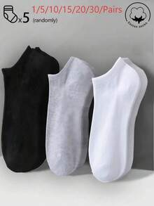 30/20/15/10/5/3/1 Pasang Kaos Kaki Katun Wanita Tanpa Jahitan, Putih/Abu-abu/Hitam, Musim Semi, Musim Panas, Jaring Bernapas, Cocok untuk Pemakaian Sehari-hari, Warna Acak - MultiWarna - View 21