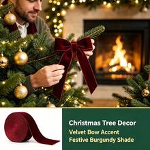 1pc Deep Red Single‑Sided Velvet Ribbon, 10‑50mm Assorted Width, Decorative Ribbon For Jewelry Display, Flower Gift Wrapping, Bow Decoration, Perfect For Valentine's Day, Christmas And New Year Party Home Decor - Multicolor - View 10