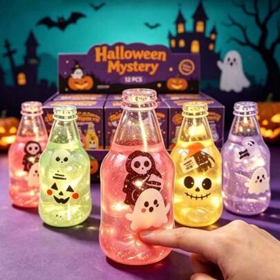 Halloween Mini Clear Bottle Squishy Toy, Transparent Liquid Soft TPR Squeeze Fidget Toy, Portable Pocket Anxiety Relief Sensory Squishy, Cute Desktop Decor, Halloween Party Favor & Treat Bag Filler For Kids