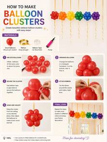 61pcs/Set Rainbow Color Balloon Cluster Ceiling Hanging Balloon Set, Includes Gold Ribbon, Multiple Colors Latex Balloons, Suitable For Rainbow Birthday Party, Rainbow Theme Party, Candy, Lawn Picnic Gathering, Decoration - Multicolor - View 7