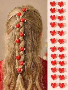 NAIZHU 10pcs Fashionable Cute Little Heart Hair Clips Set For Girls, Daily, Holiday, Party Gift - Red - View 4