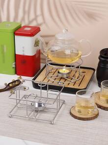 1pc Iron Tea Kettle Heating Base With Candle Holder (Candle Not Included), Round And Square Hollow Metal Tea Warmer Rack, Suitable For Glass Teapot And Coffee Pot, Home Afternoon Tea Accessory - Multicolor - View 3