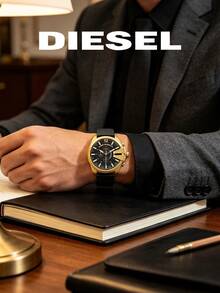 Diesel Mega Chief Men's Black & Gold Watch, Large Chronograph Quartz Wristwatch, Round Dial, Date Function, DZ4344 - Black - View 4