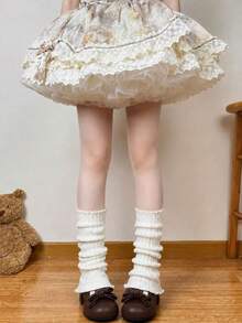 Women's White Lolita Style Bow Lace Ruffle Cable Knit Leg Warmers, Random Style - White - View 1
