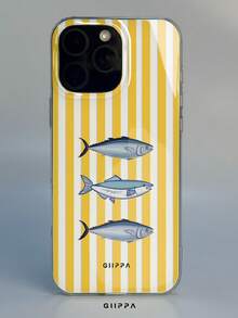 GIIPPA 1pc Yellow Striped & Fish Pattern Design Phone Case, Compatible With Phone 17 Pro Max, 16 Pro Max, 15 Pro Max, 14 Pro Max, Korean-Style High-End Fashion & Fun Phone Case, Suitable For 11/12/13/14/15/40 Pro Max Plus, Elegant Design For Men & Women, Perfect Gift For Girlfriend On Christmas, Valentine's Day, Easter, Wedding Season And Birthday! - Yellow - View 5