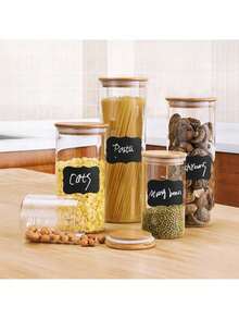 24 Pcs Self Adhesive Jar Labels In PVC, Reusable Write On Stickers For Spices Preserves Containers And Storage, 5 * 3.5 Cm Black Labels For Easy Kitchen Office And Garden Organization, Ideal For Jars, Boxes And Decorations - Black - View 2