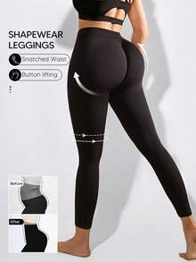 Suprenx Legging Pembentuk Tubuh Tanpa Jahitan untuk Wanita, Celana Kompresi Pinggang Tinggi Pengontrol Perut dan Pengangkat Bokong, Hitam - Hitam - View 6
